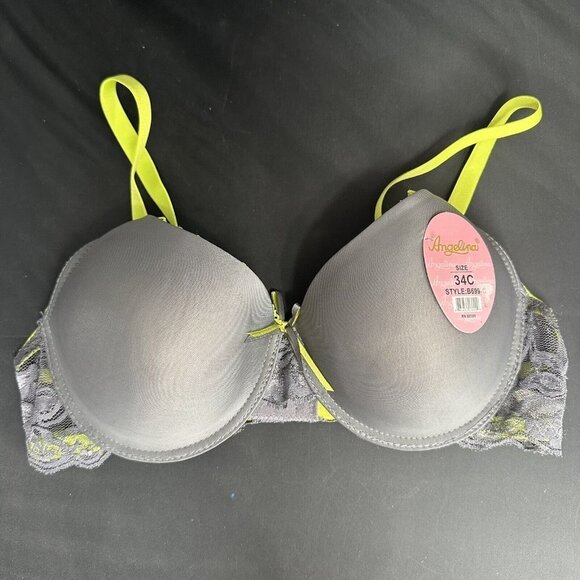 Angelina Grey Green Bra Silky Lace Detail Convertible Removable AdjustableStraps - Picture 2 of 9
